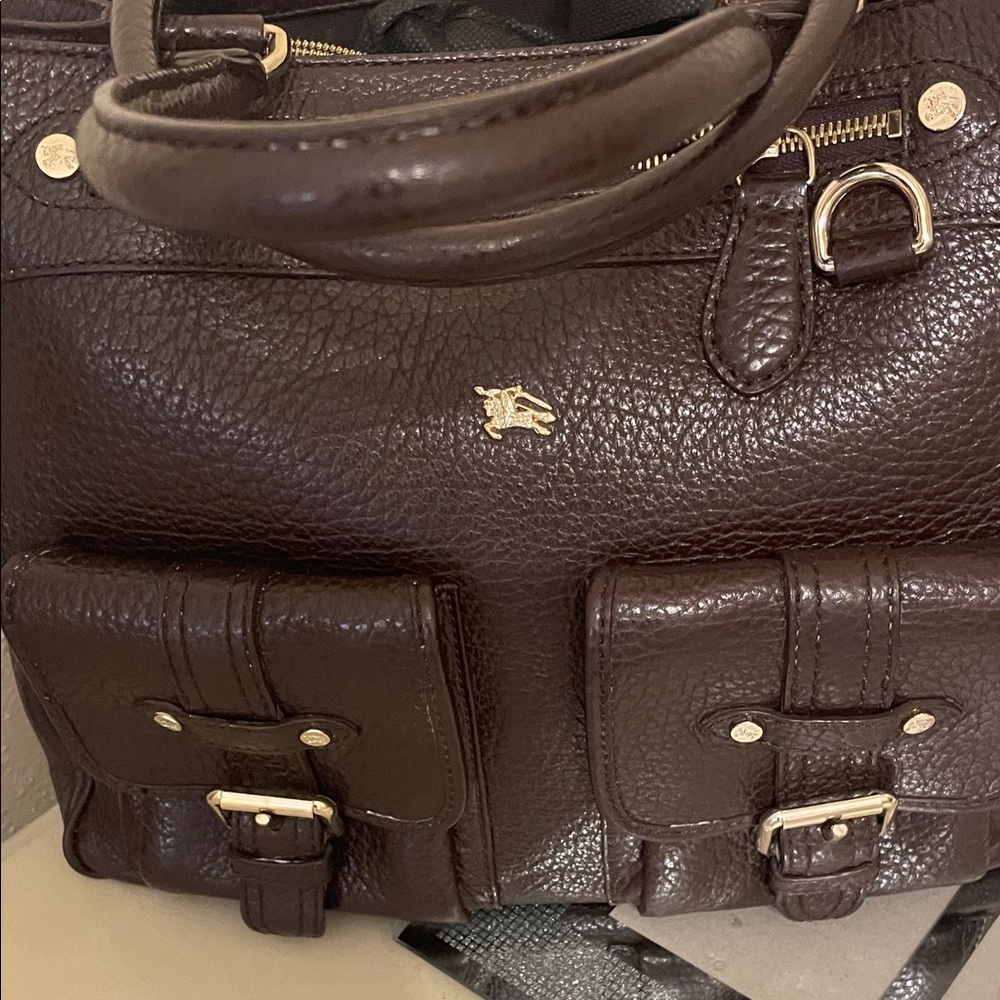 Burberry Dark Brown Leather Tote with Gold Hardware